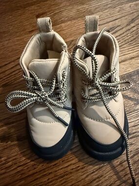 Zara Kids Beige and Black Lace-Up Boots